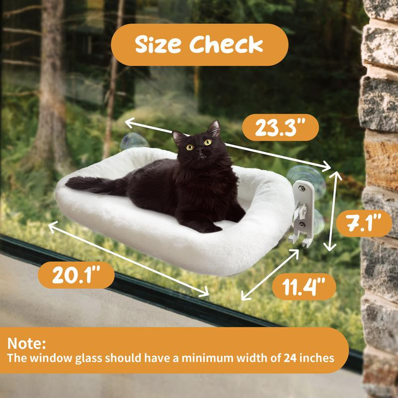 【Marshmallow Bed】Pomesea Cordless Cat Window Perch,Cordless Cat Hammock,Sunbathing,Pet Bed,Neck Support,Detachable,Double-Sided Fabric Cover,For Indoor Pets,Valentine Gift