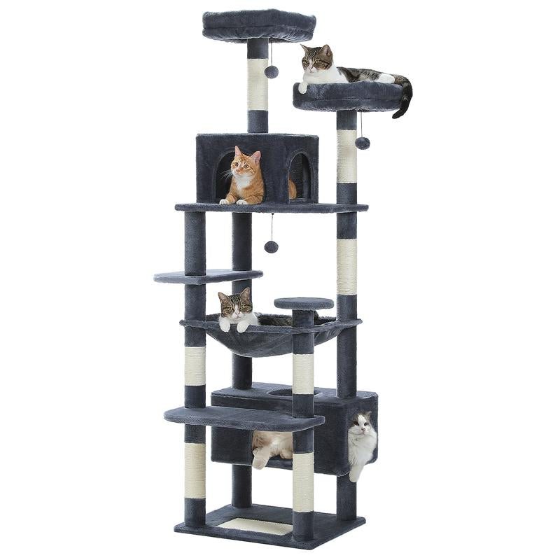 PAWZ Road 72-Inch Flower/Cactus Cat Tree for Indoor Cat, with Sisal-Covered Scratching Posts, Padded Perches, Condos, and Basket（Gray/Dark Gray/Beige） Pet Supplies Home Cattree