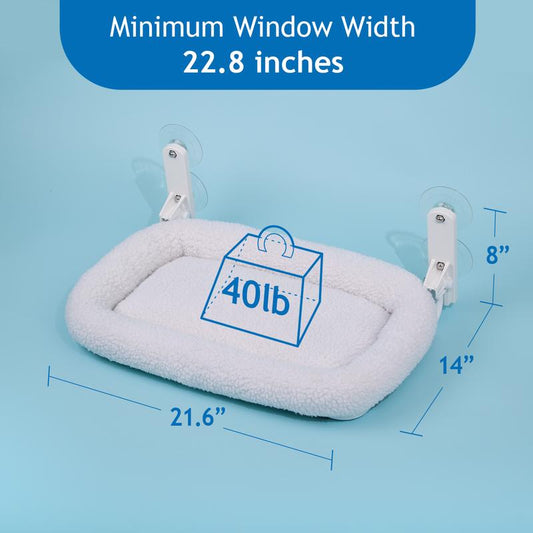 Zakkart Folding Cat Hammock for Window - Cordless, Machine Washable Bed, Robust Metal Frame, Strong Suction Cups - Cat Window Perch for Cats and Small Dogs - White