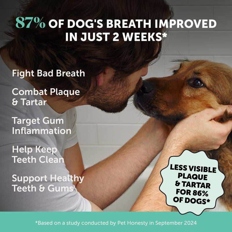 Pet Honesty Dental Powder, Breath Freshener and Teeth Cleaning Dental Care for Dogs, Plaque Tartar Remover with Postbiotic - 30 Scoops