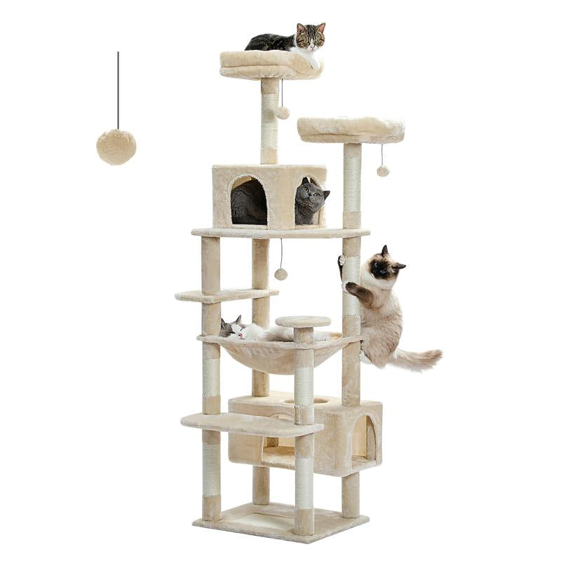 PAWZ Road 72-Inch Flower/Cactus Cat Tree for Indoor Cat, with Sisal-Covered Scratching Posts, Padded Perches, Condos, and Basket（Gray/Dark Gray/Beige） Pet Supplies Home Cattree