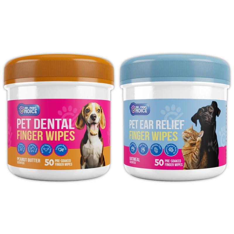 Dr. Paws Choice: Pet Care Finger Wipes for Dental, Ear, and Eye Hygiene. Grooming Cleaner