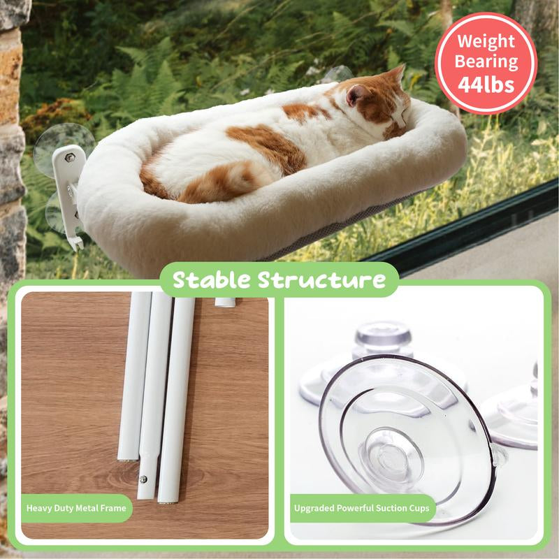 【Marshmallow Bed】Pomesea Cordless Cat Window Perch,Cordless Cat Hammock,Sunbathing,Pet Bed,Neck Support,Detachable,Double-Sided Fabric Cover,For Indoor Pets,Valentine Gift