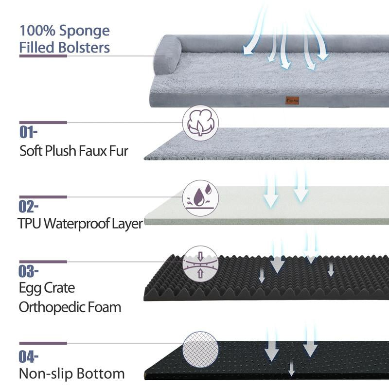 Orthopedic Dog Beds for Extra Large Dogs, Waterproof Xlarge, Memory Foam Couch , Comfy Bolster Pet Bed with Removable Washable Cover, Nonskid Bottom