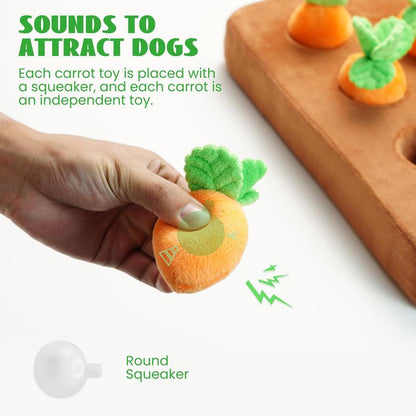 Nocciola 12 PCS Carrot Squeaky Dog Toys with Puzzle Feeding Carrot Patch,Dog Enrichment Toys for Hide and Seek, Puzzle Toys for Small and Medium Dogs