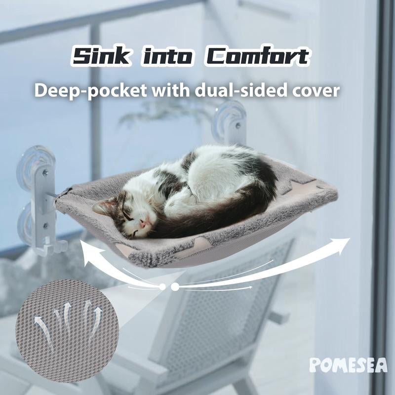 【POMESEA Cat Window Perch】Sunbathing Hammock with Hook Design,Glow in the Dark,Double-Sided Fabric Cover, Foldable Window Seat for Large Cats