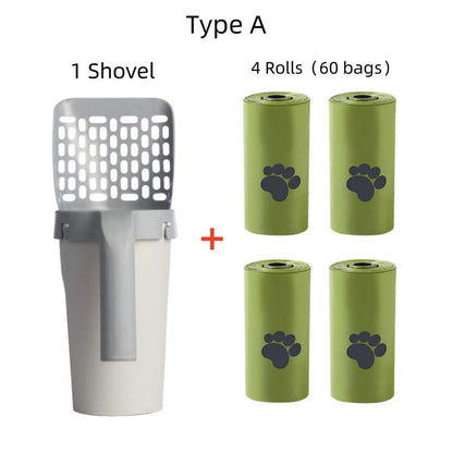 Summer Cat Litter Shovel with 4 Rolls Garbage Bag, Portable Trash Can Cat Litter Shovel with Trash Bags, Cat Litter Scoop, Environmental Pet Waste Bag, Valentine'S Day Gift, Pet Clean Tool