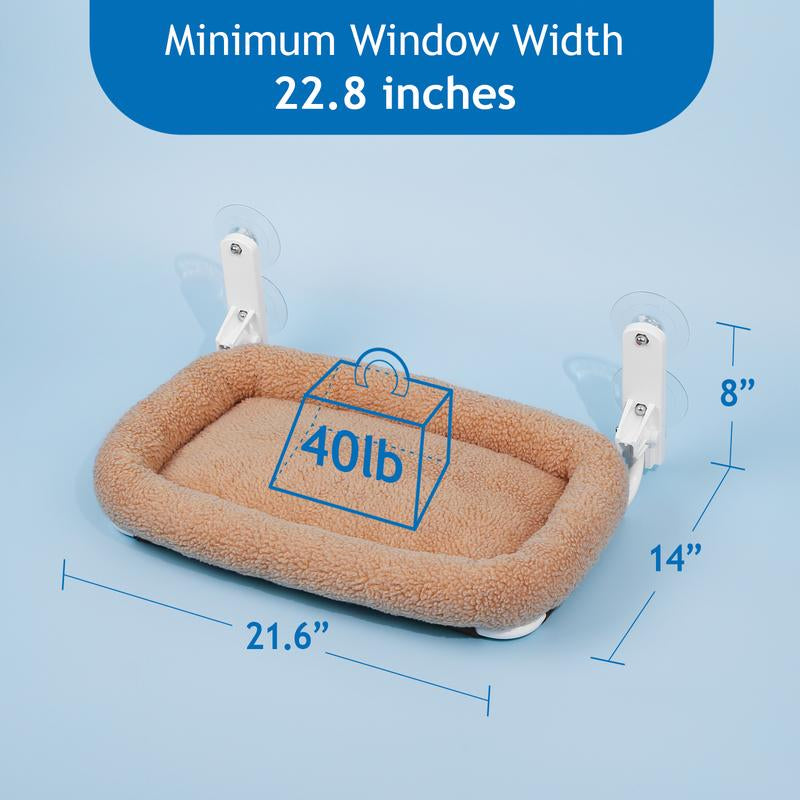 Zakkart Folding Cat Hammock for Window - Cordless, Machine Washable Bed, Robust Metal Frame, Strong Suction Cups - Cat Window Perch for Cats and Small Dogs - White