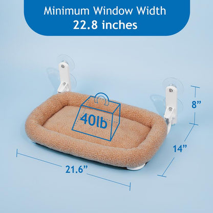 Zakkart Folding Cat Hammock for Window - Cordless, Machine Washable Bed, Robust Metal Frame, Strong Suction Cups - Cat Window Perch for Cats and Small Dogs - White