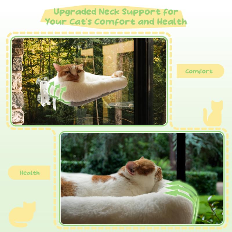 【Marshmallow Bed】Pomesea Cordless Cat Window Perch,Cordless Cat Hammock,Sunbathing,Pet Bed,Neck Support,Detachable,Double-Sided Fabric Cover,For Indoor Pets,Valentine Gift