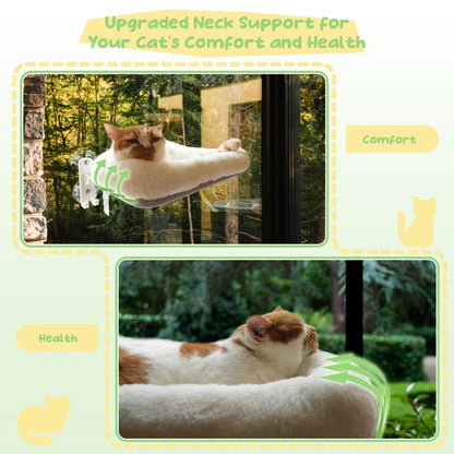 【Marshmallow Bed】Pomesea Cordless Cat Window Perch,Cordless Cat Hammock,Sunbathing,Pet Bed,Neck Support,Detachable,Double-Sided Fabric Cover,For Indoor Pets,Valentine Gift