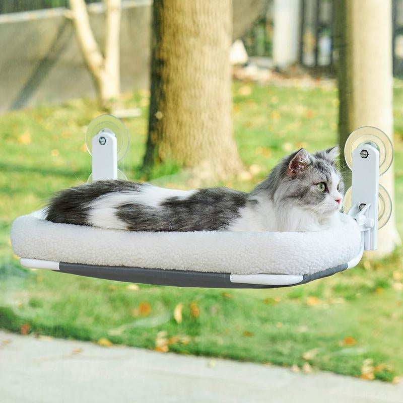 Zakkart Folding Cat Hammock for Window - Cordless, Machine Washable Bed, Robust Metal Frame, Strong Suction Cups - Cat Window Perch for Cats and Small Dogs - White