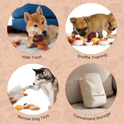 Nocciola 10 PCS Bread Dog Toy Set with a Grocery Bag, Cute Crinkle Squeaky Plush Puppy Toys, Enrichment Toys to Keep Them Busy, Hide and Seek Toys for Small to Medium Dogs,10 Pack Bread Toys, Sushi, Seafood, Turkey, Piggy