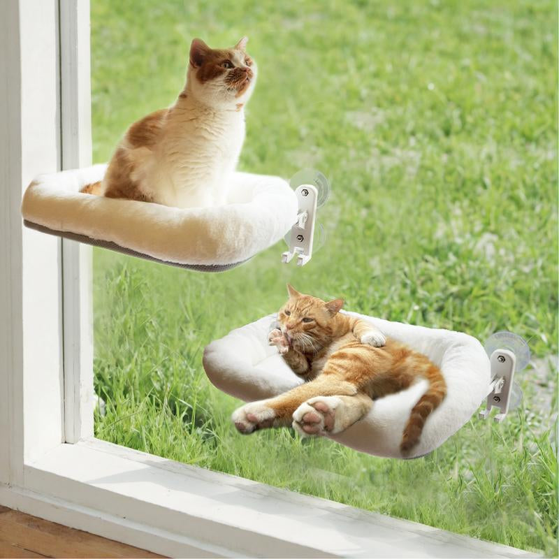 【Marshmallow Bed】Pomesea Cordless Cat Window Perch,Cordless Cat Hammock,Sunbathing,Pet Bed,Neck Support,Detachable,Double-Sided Fabric Cover,For Indoor Pets,Valentine Gift