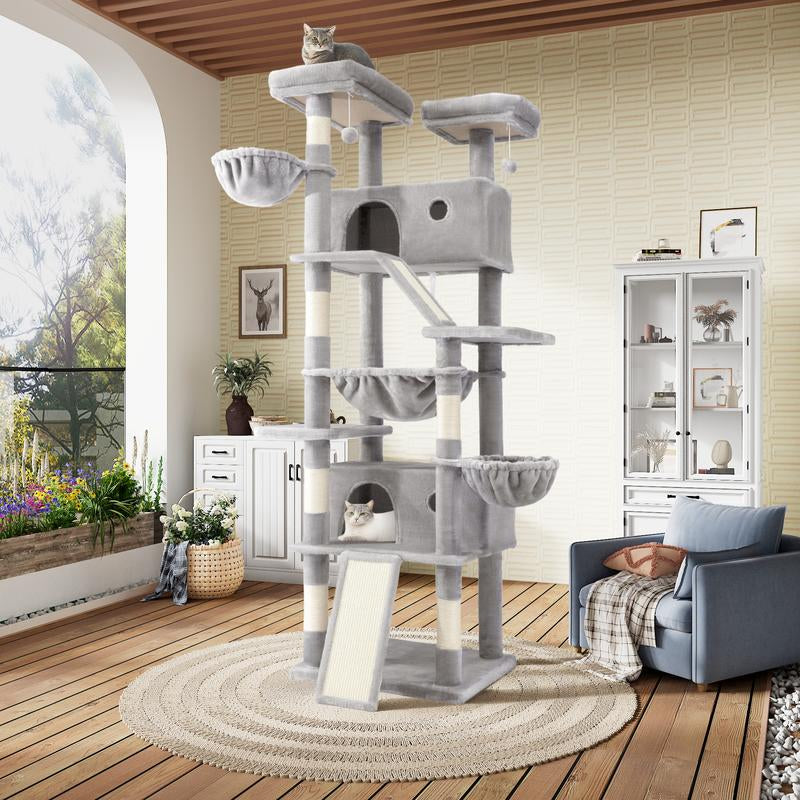 【Deals for You】Sha CERLIN 81In Multi-Level Tall Cat Tree Tower for Indoor Kitties/Larger Cat Condo Furniture with Hammock/Cozy Pussycat Perches/Sisal Scratching Posts/Pet House/Wide Base/White & Black Spot#Fathersdaygift