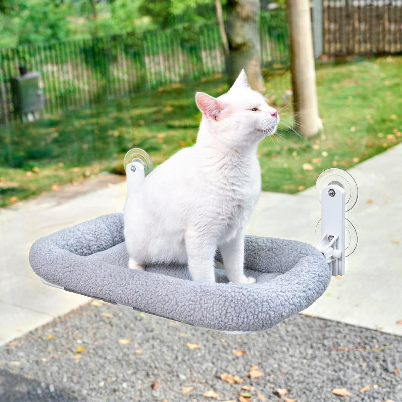 Zakkart Folding Cat Hammock for Window - Cordless, Machine Washable Bed, Robust Metal Frame, Strong Suction Cups - Cat Window Perch for Cats and Small Dogs - White