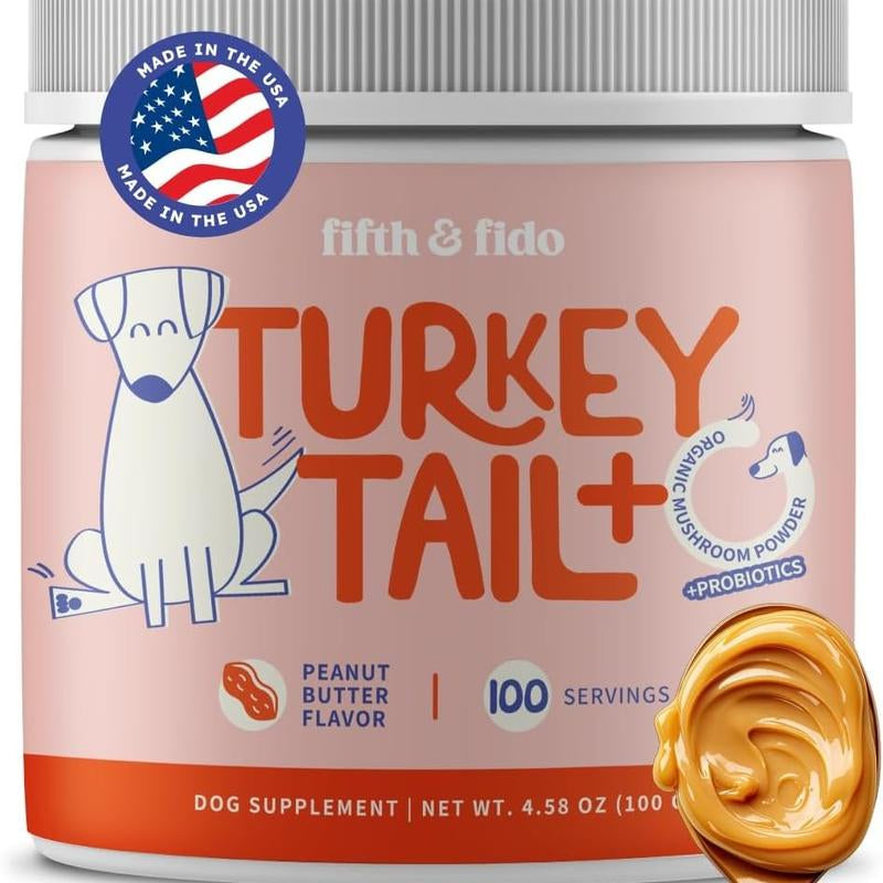 Fifth & Fido Turkey Tail+ - Dog Food Topper with Probiotics for Lipomas, Immune Support & Gut Health - 75 Servings - Bacon Flavor - Natural Allergy Relief - Supplements