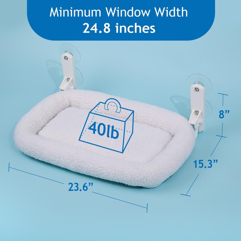 Zakkart Folding Cat Hammock for Window - Cordless, Machine Washable Bed, Robust Metal Frame, Strong Suction Cups - Cat Window Perch for Cats and Small Dogs - White