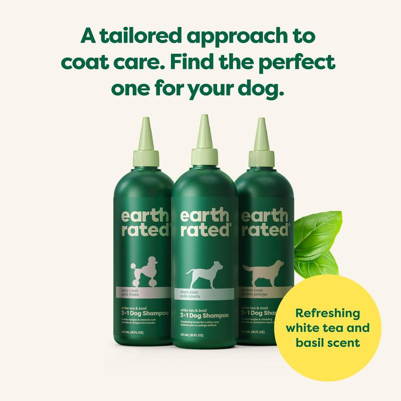 Earth Rated Coat-Specific 3-In-1 Curly & Wavy Coated Dog & Puppy Shampoo, Conditioner and Deodorizer, Formulated to Tackle Tangles and Restore Curls, Refreshing White Tea & Basil Scent, 16 Oz.