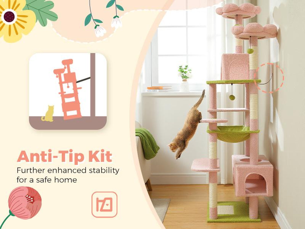 PAWZ Road 72-Inch Flower/Cactus Cat Tree for Indoor Cat, with Sisal-Covered Scratching Posts, Padded Perches, Condos, and Basket（Gray/Dark Gray/Beige） Pet Supplies Home Cattree