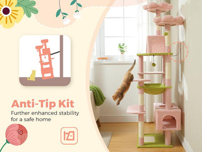 PAWZ Road 72-Inch Flower/Cactus Cat Tree for Indoor Cat, with Sisal-Covered Scratching Posts, Padded Perches, Condos, and Basket（Gray/Dark Gray/Beige） Pet Supplies Home Cattree