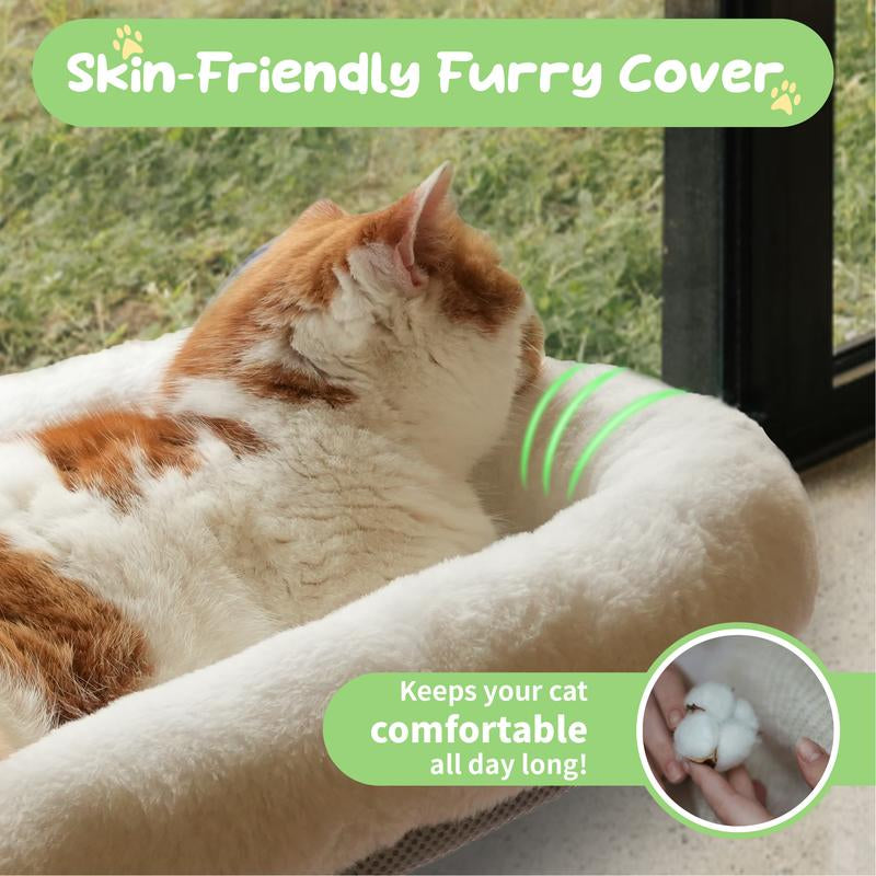 【Marshmallow Bed】Pomesea Cordless Cat Window Perch,Cordless Cat Hammock,Sunbathing,Pet Bed,Neck Support,Detachable,Double-Sided Fabric Cover,For Indoor Pets,Valentine Gift