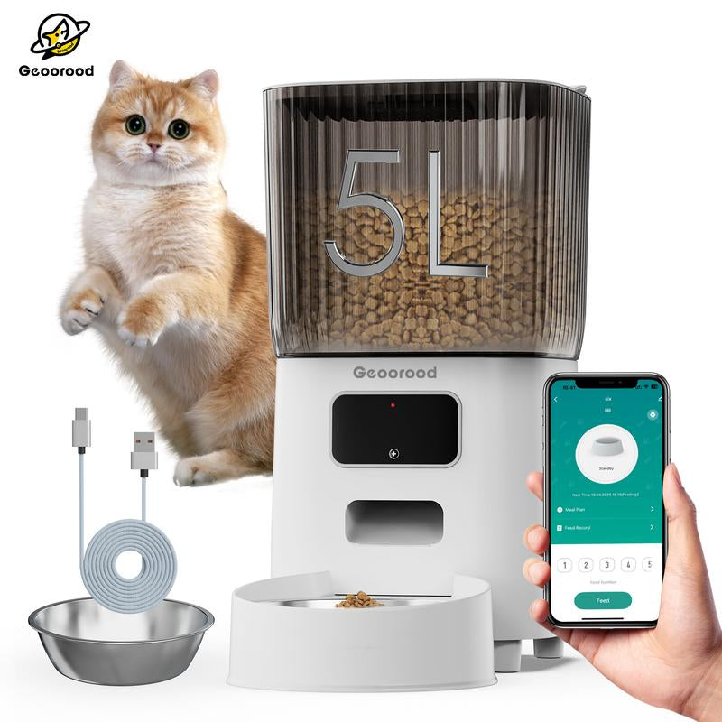 【Geoorood】4L Automatic Cat Feeder for 2 Cats with Camera| Dual Stainless Steel Bowls | App-Controlled with Camera | Real-Time Video Chat | Ideal for Cats & Dogs ! #1