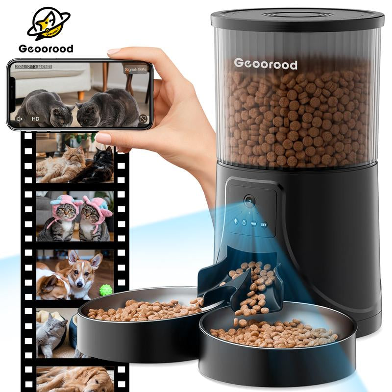 【Geoorood】4L Automatic Cat Feeder for 2 Cats with Camera| Dual Stainless Steel Bowls | App-Controlled with Camera | Real-Time Video Chat | Ideal for Cats & Dogs ! #1