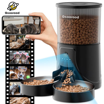 【Geoorood】4L Automatic Cat Feeder for 2 Cats with Camera| Dual Stainless Steel Bowls | App-Controlled with Camera | Real-Time Video Chat | Ideal for Cats & Dogs ! #1