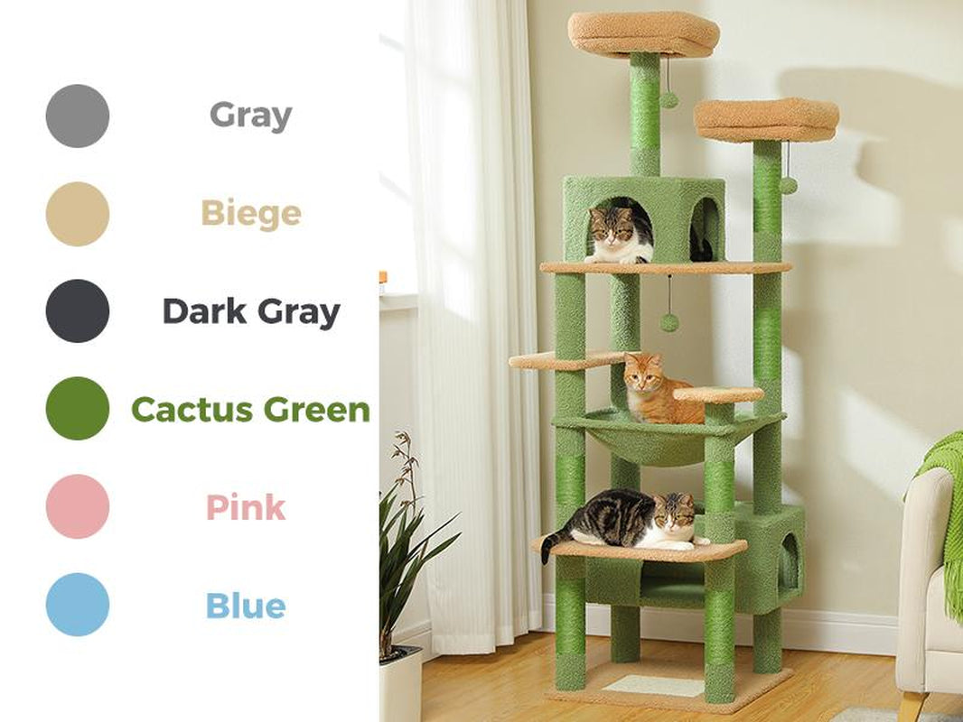 PAWZ Road 72-Inch Flower/Cactus Cat Tree for Indoor Cat, with Sisal-Covered Scratching Posts, Padded Perches, Condos, and Basket（Gray/Dark Gray/Beige） Pet Supplies Home Cattree