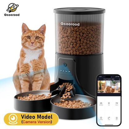 【Geoorood】4L Automatic Cat Feeder for 2 Cats with Camera| Dual Stainless Steel Bowls | App-Controlled with Camera | Real-Time Video Chat | Ideal for Cats & Dogs ! #1