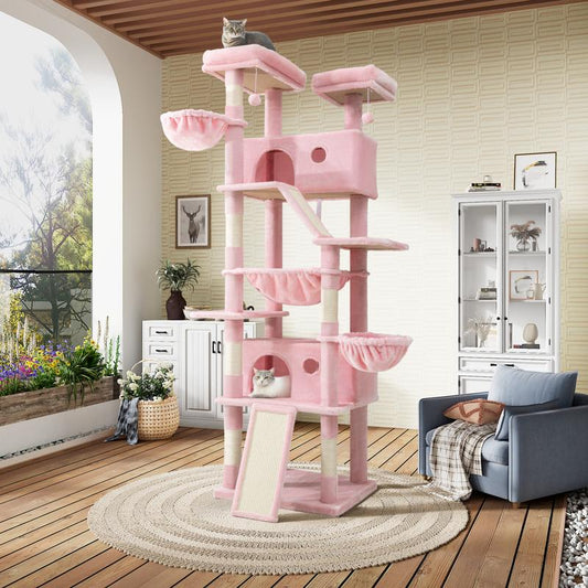 【Deals for You】Sha CERLIN 81In Multi-Level Tall Cat Tree Tower for Indoor Kitties/Larger Cat Condo Furniture with Hammock/Cozy Pussycat Perches/Sisal Scratching Posts/Pet House/Wide Base/White & Black Spot#Fathersdaygift