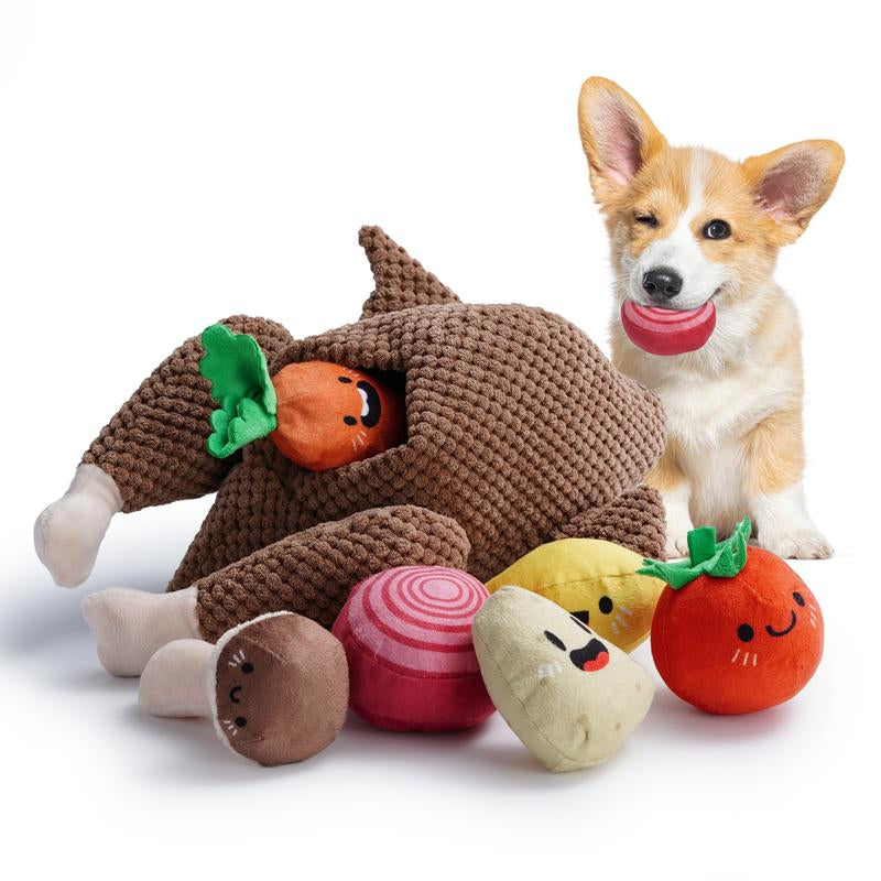 Nocciola 10 PCS Bread Dog Toy Set with a Grocery Bag, Cute Crinkle Squeaky Plush Puppy Toys, Enrichment Toys to Keep Them Busy, Hide and Seek Toys for Small to Medium Dogs,10 Pack Bread Toys, Sushi, Seafood, Turkey, Piggy