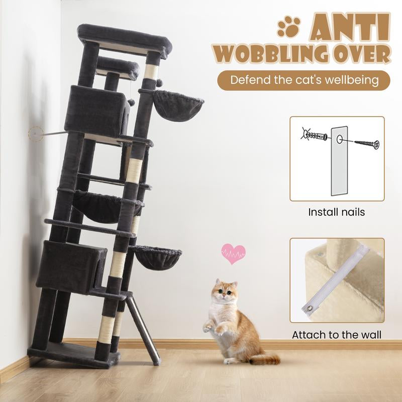 【Deals for You】Sha CERLIN 81In Multi-Level Tall Cat Tree Tower for Indoor Kitties/Larger Cat Condo Furniture with Hammock/Cozy Pussycat Perches/Sisal Scratching Posts/Pet House/Wide Base/White & Black Spot#Fathersdaygift