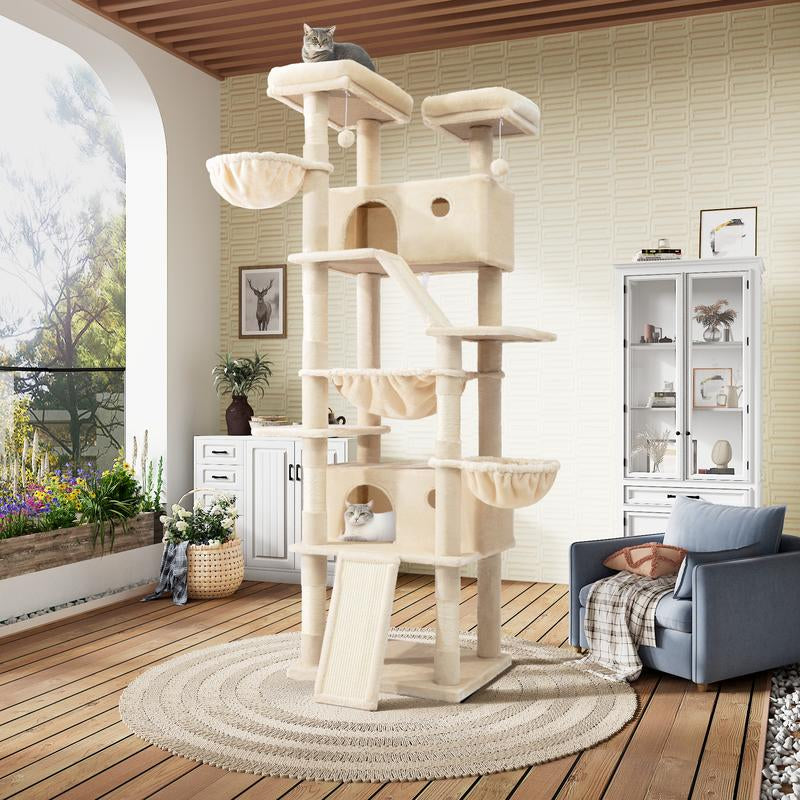 【Deals for You】Sha CERLIN 81In Multi-Level Tall Cat Tree Tower for Indoor Kitties/Larger Cat Condo Furniture with Hammock/Cozy Pussycat Perches/Sisal Scratching Posts/Pet House/Wide Base/White & Black Spot#Fathersdaygift