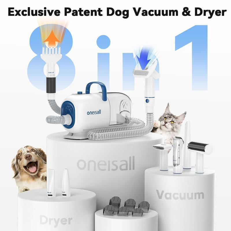 Oneisall Cozy C1 Smart Pet Grooming Vacuum Blow Dryer and Clippers, Dog Grooming Kit for Shedding Drying Trimming Pet'S Hair, 7 Levels of Blow Temperature, Adjustable Air Flow Petgeekdispenser