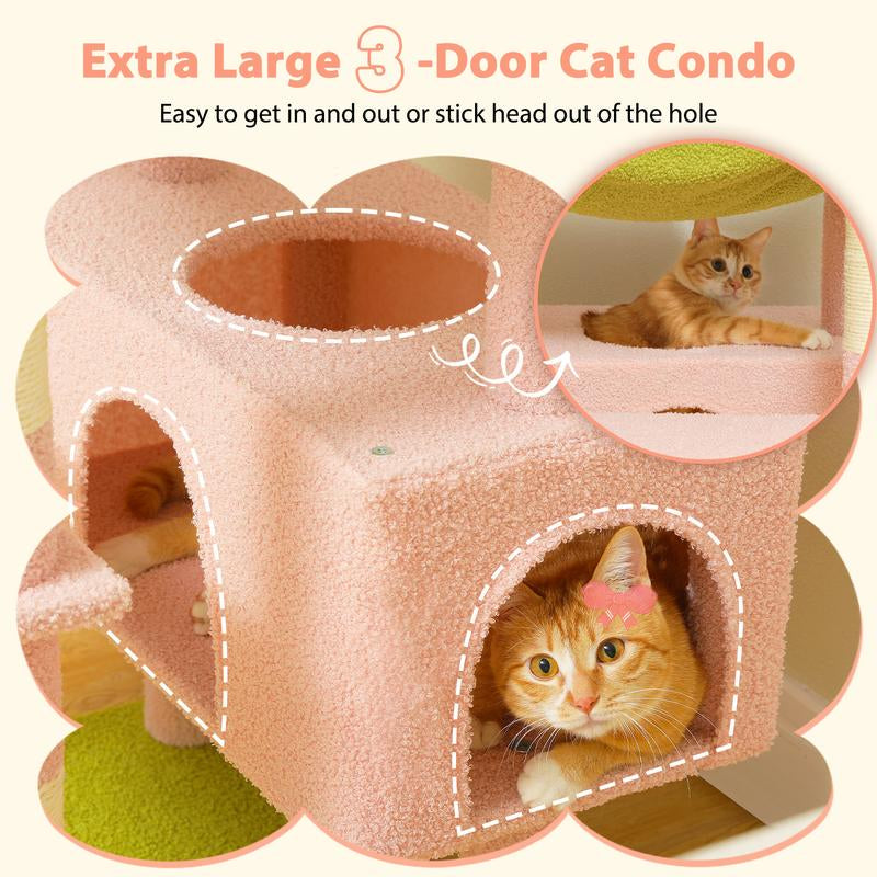 PAWZ Road 72-Inch Flower/Cactus Cat Tree for Indoor Cat, with Sisal-Covered Scratching Posts, Padded Perches, Condos, and Basket（Gray/Dark Gray/Beige） Pet Supplies Home Cattree